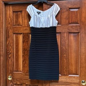 Women’s cocktail dress, black and light gray silk top